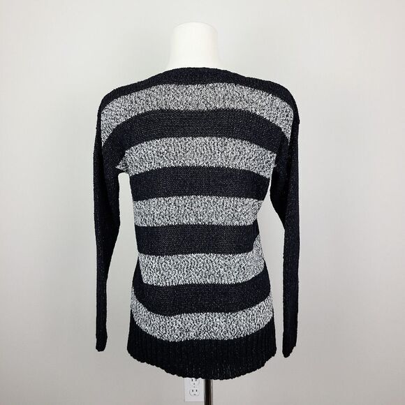 Black & White Stripe V-Neck Knit Sweater Medium - Large - Picture 8 of 16